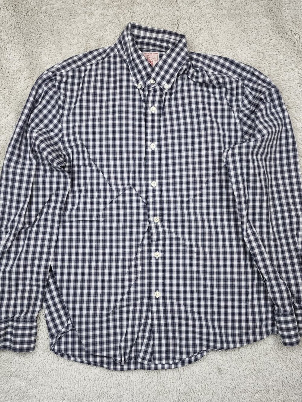 J Press Mens Blue White Check Plaid Cotton Long Sleeve Button Shirt Sz Medium M